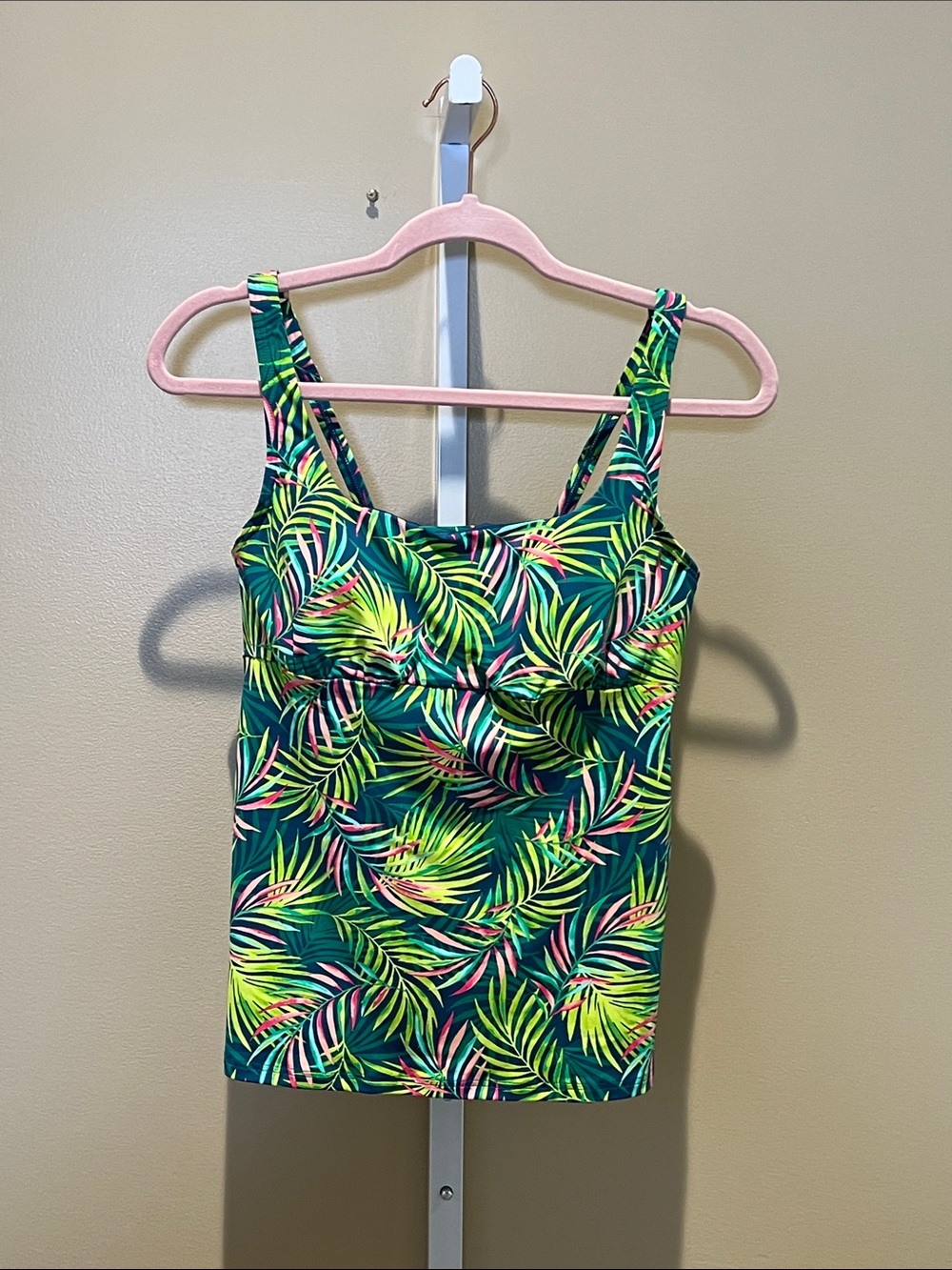 Lands' End Tropical Leaf Tankini Top in Green and Yellow